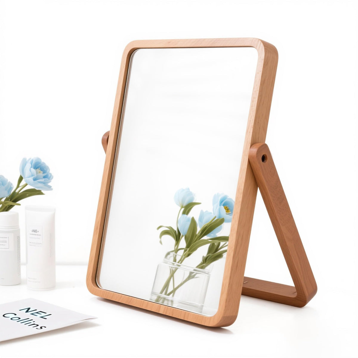 ZOROSY wooden desk makeup mirror on a compact vanity setup for neat routines