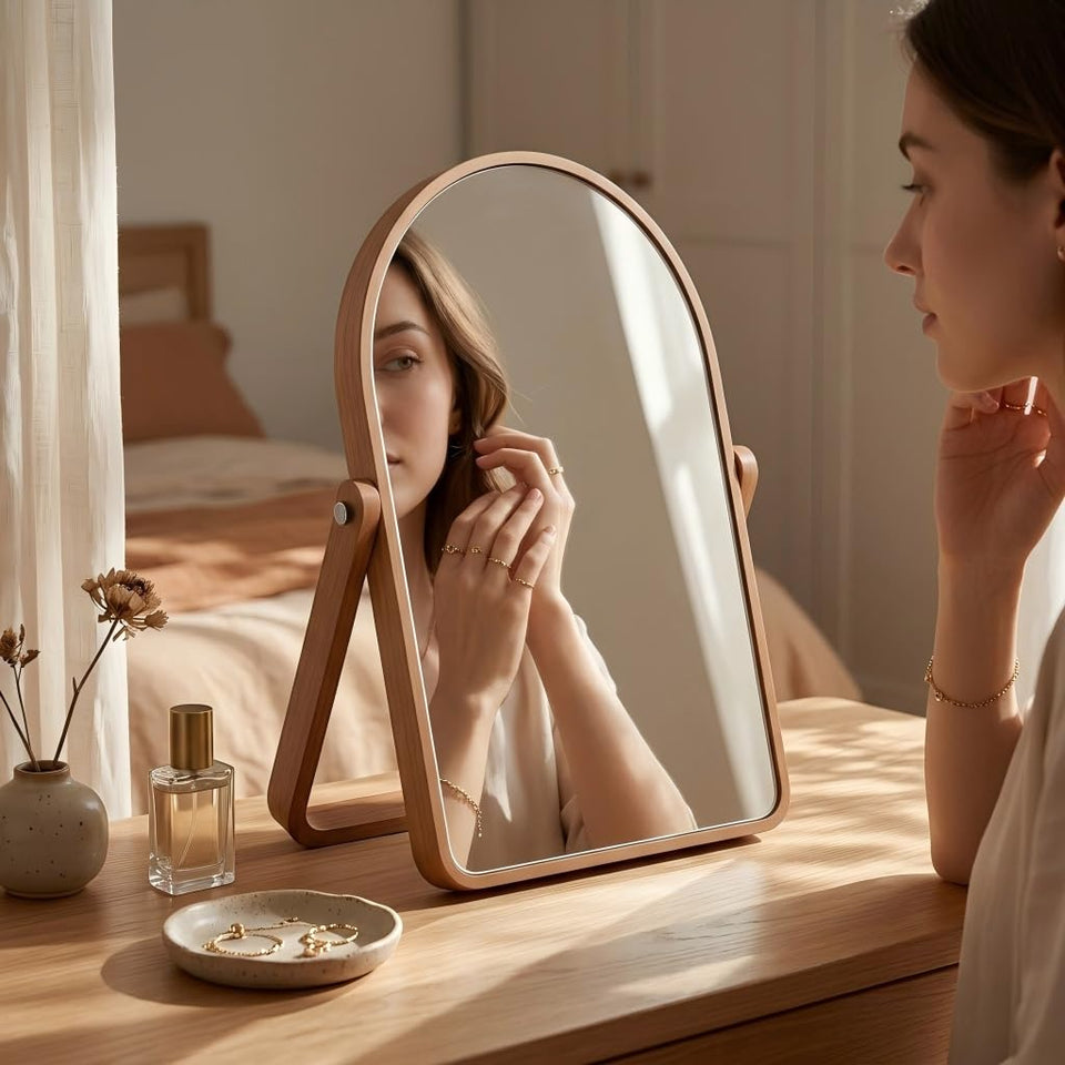 ZOROSY table desk vanity mirror folding for portable skincare and quick touchups.