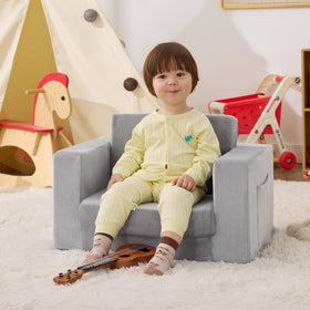 Zorvoxz Kids Couch converts to a recliner, perfect for nap time and lounging.