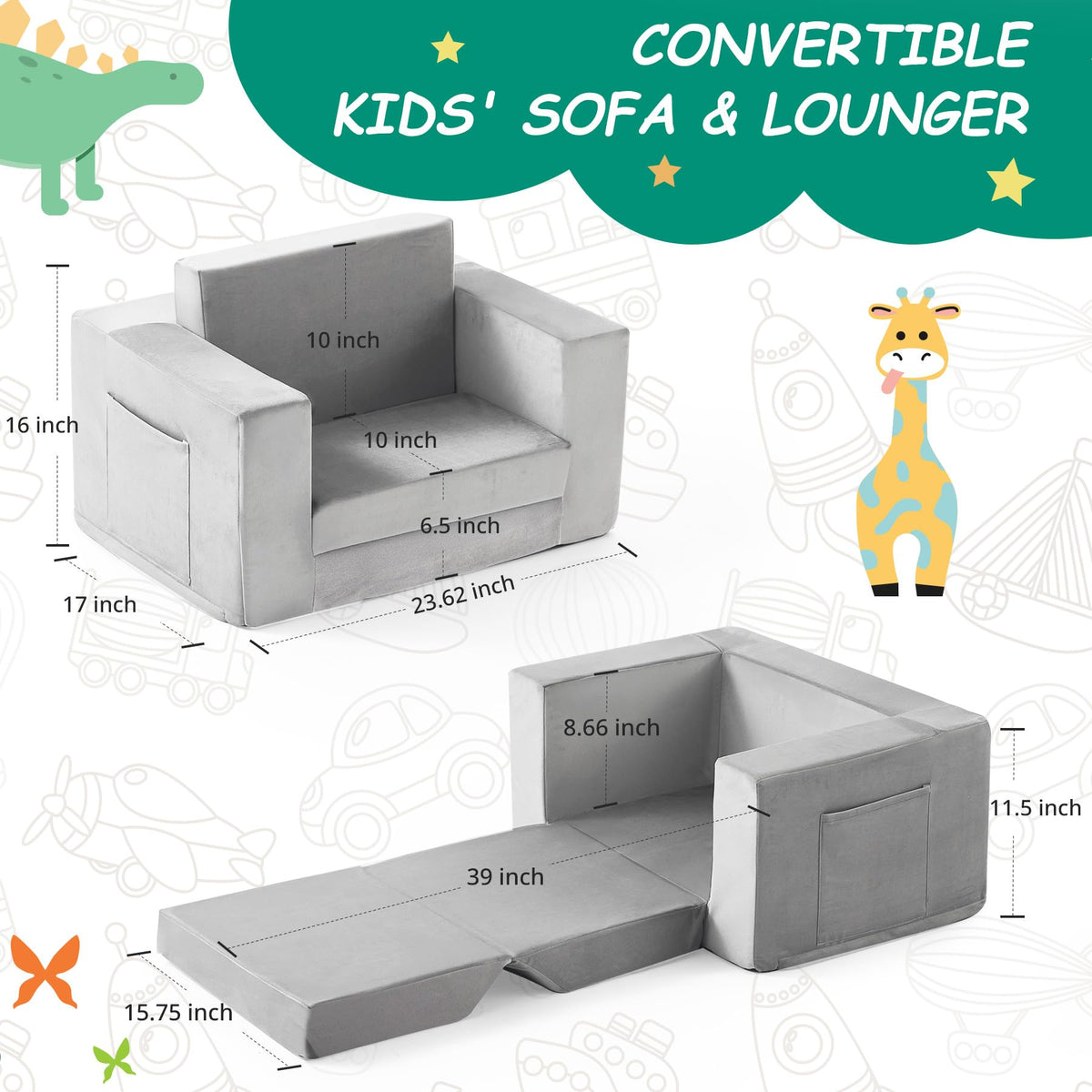 Zorvoxz Kids Couch features soft Dutch flannel for gentle skin contact.