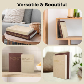 ZOTEdecor hardcover faux books with premium linen finish on a modern shelf