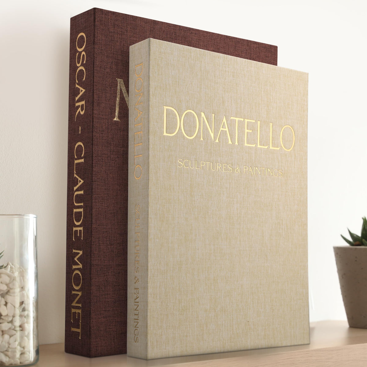 ZOTEdecor decorative books set of 2 with linen cover for an elegant coastal living room display