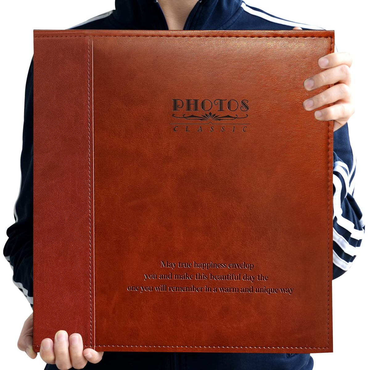 Zoview leather cover album close-up shows premium craftsmanship and durable style.