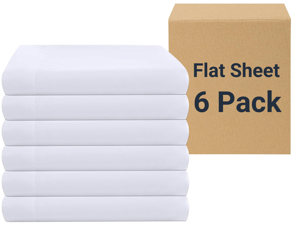 ZPECC white twin flat sheets in bulk with color-coded hems for easy sorting.