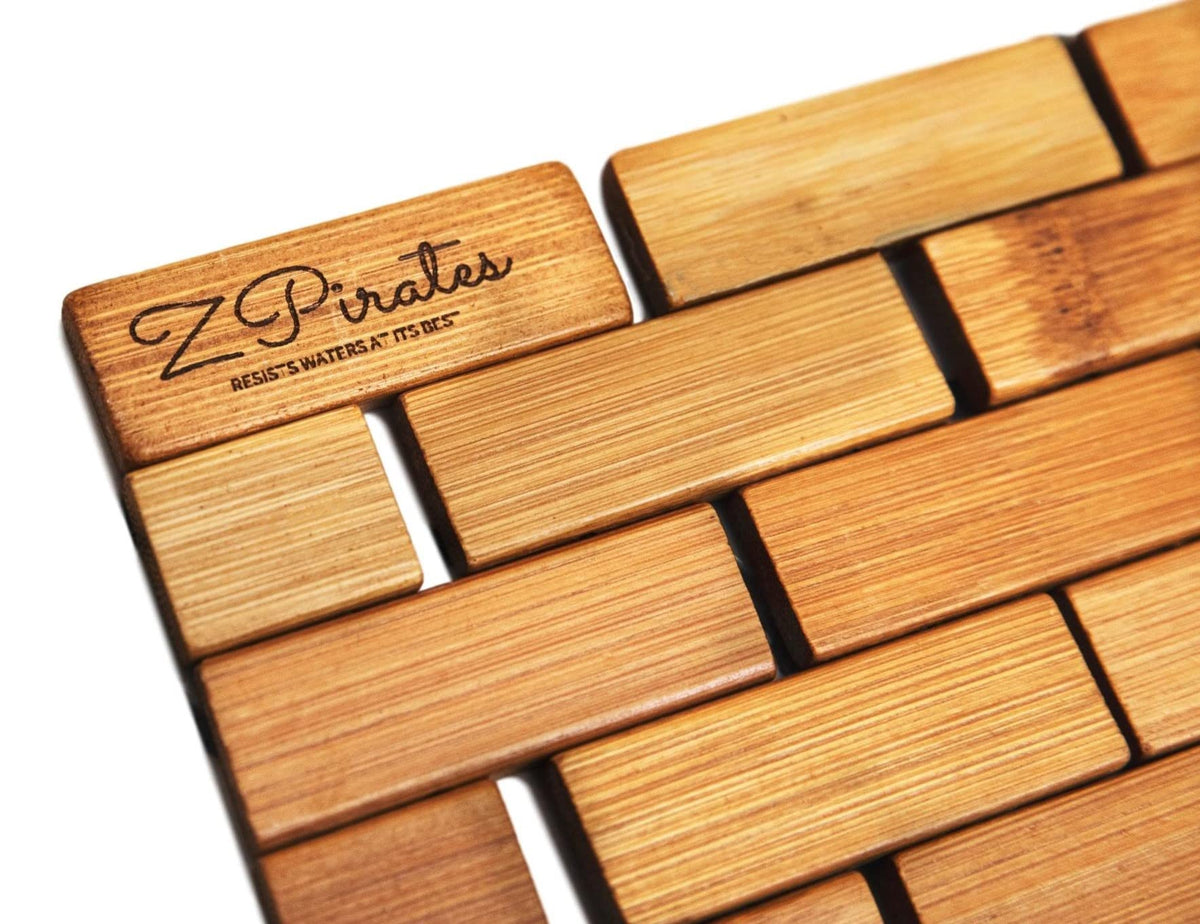 ZPirates bamboo bath mat as farmhouse decor accent in bathroom