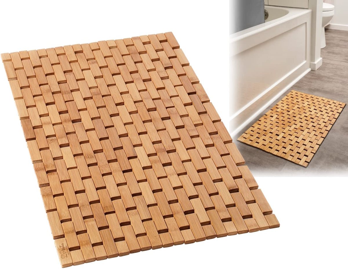 ZPirates bamboo bath mat foldable close-up showing natural grain and foldable design