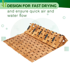 ZPirates bamboo bath mat by hot tub area for safe stepping