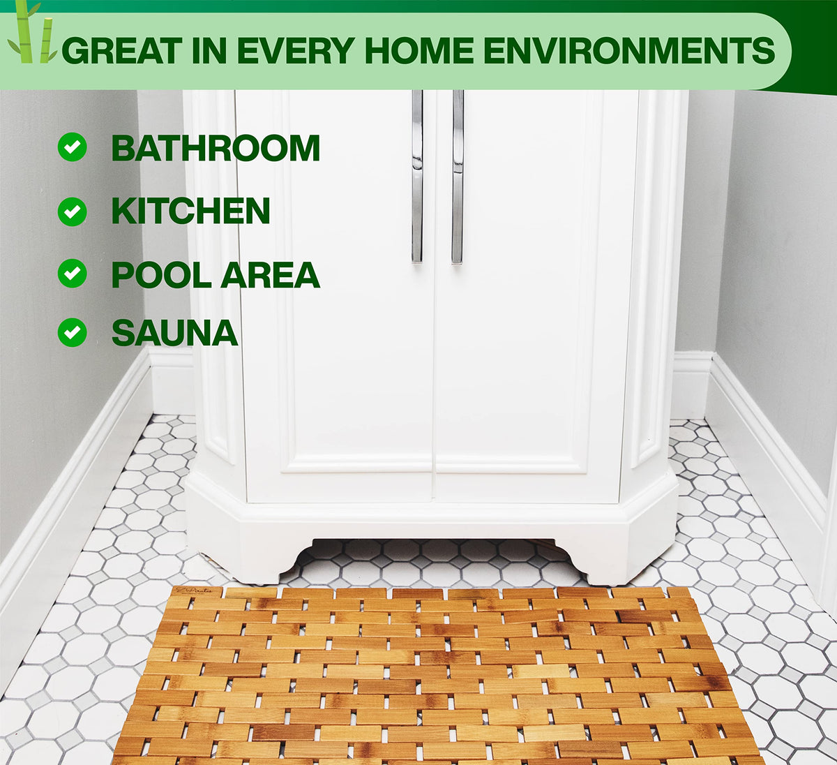 ZPirates bamboo bath mat used as rug underlay to keep rugs dry