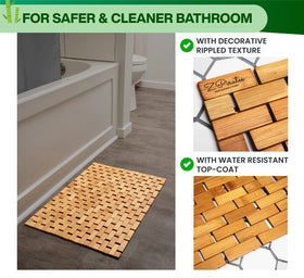 ZPirates bamboo bath mat beside shower entrance with sturdy grip