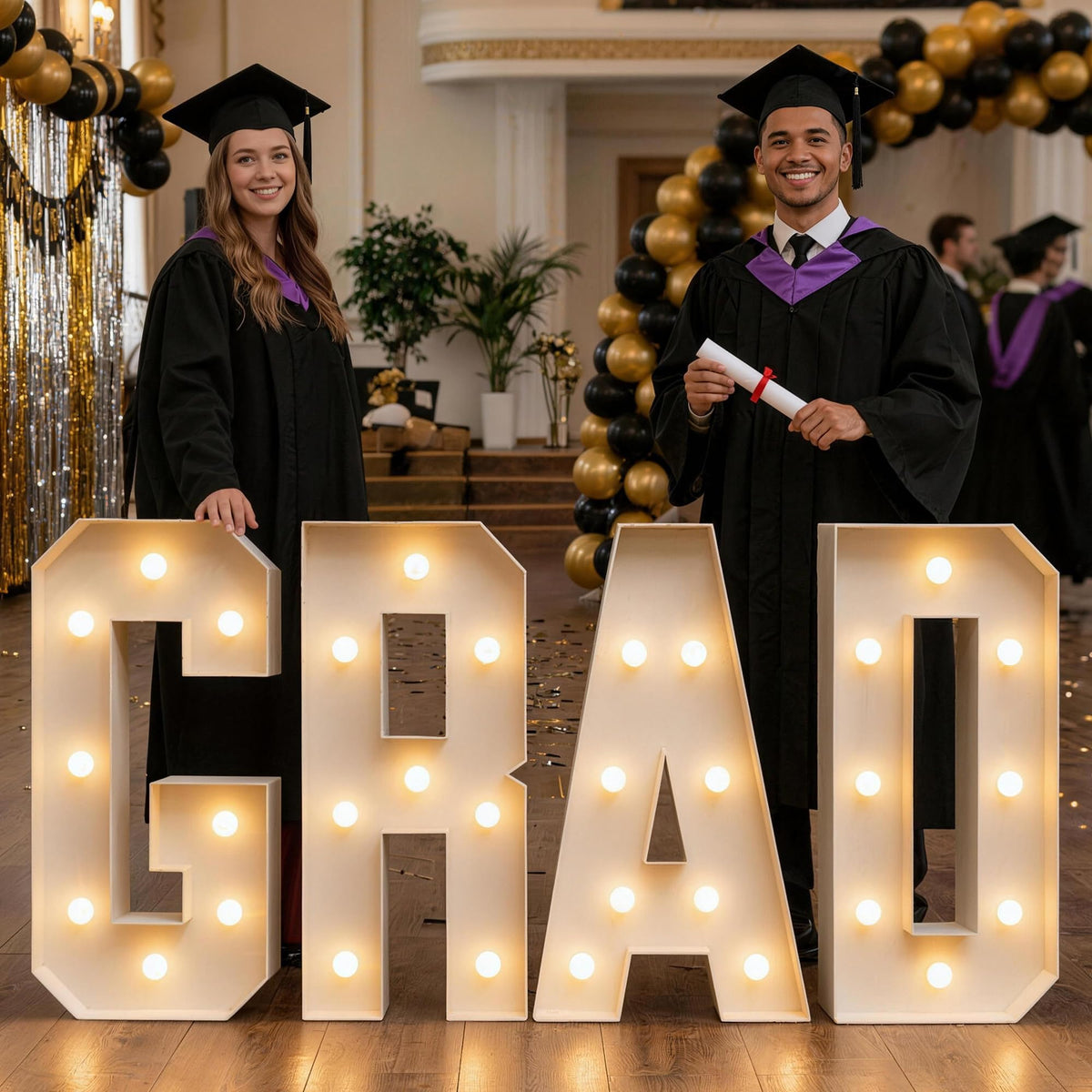 ZPISF Grad Letters Kit 3ft sign with warm LEDs enhances graduation photos.