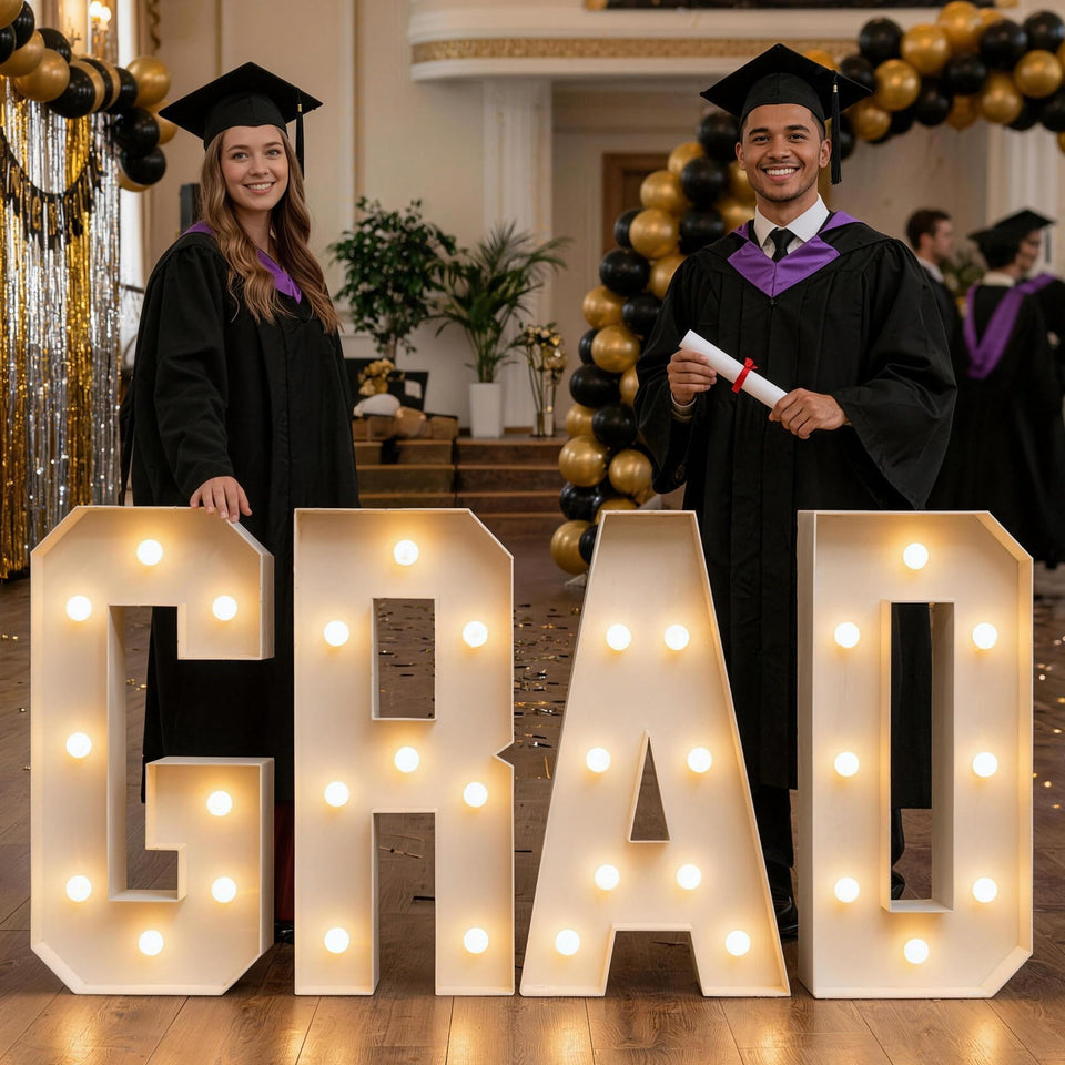 ZPISF Grad Letters Kit 3ft sign with warm LEDs enhances graduation photos.