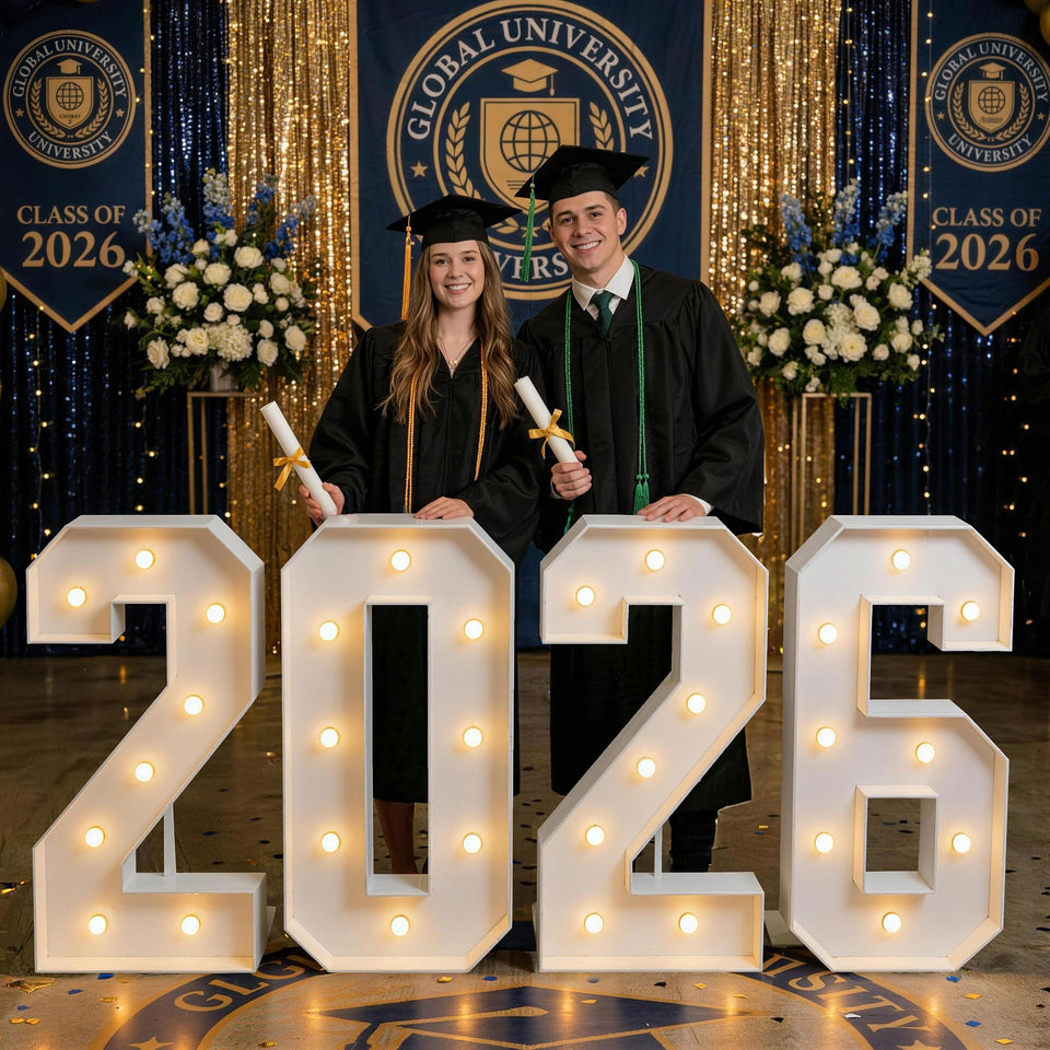 ZPISF 2026 marquee numbers lit with warm LEDs for indoor display