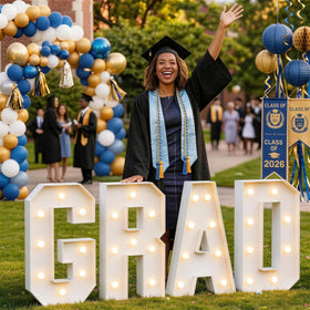 ZPISF GRAD marquee letters outdoor display with stable support for photos.