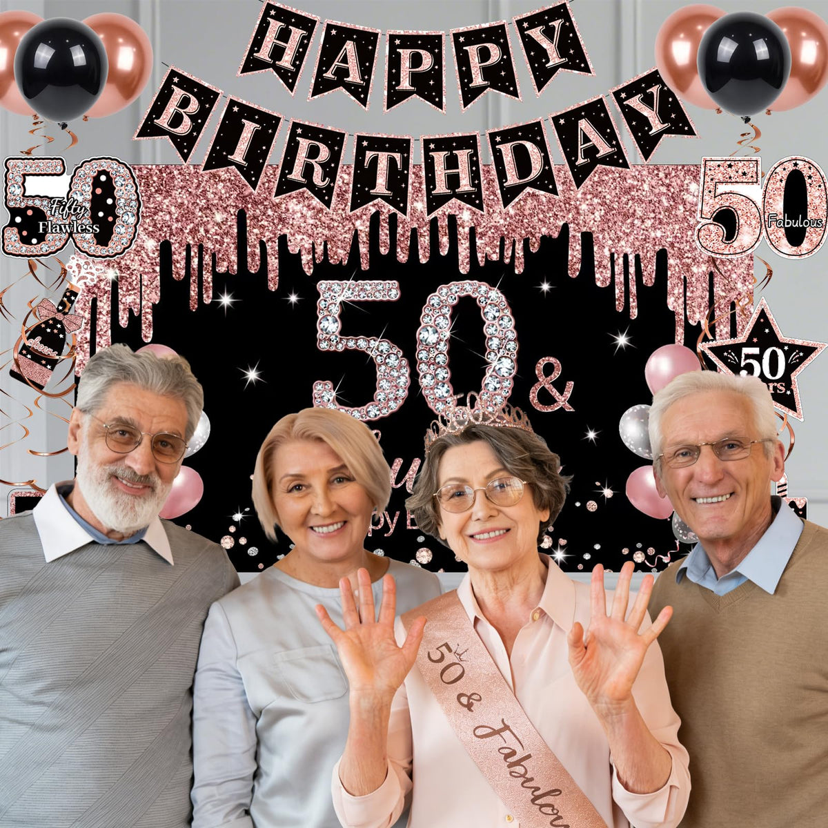 ZPPMZQR cake topper adds a polished 50th finish to the cake.