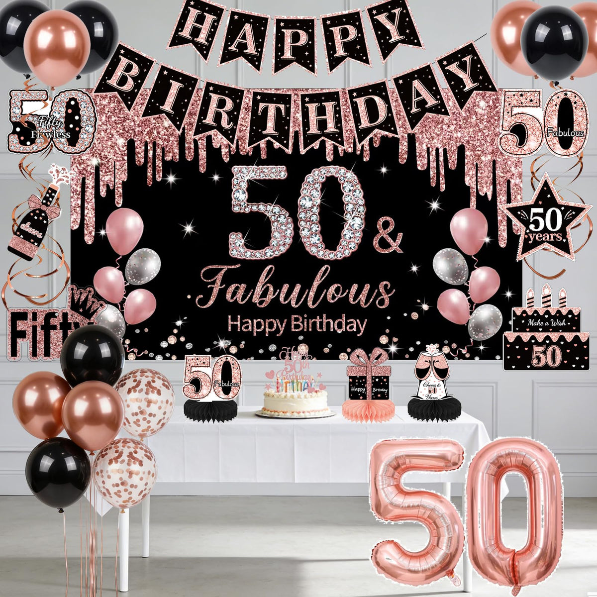 ZPPMZQR happy birthday banner highlights milestone decor for vibrant party photos.