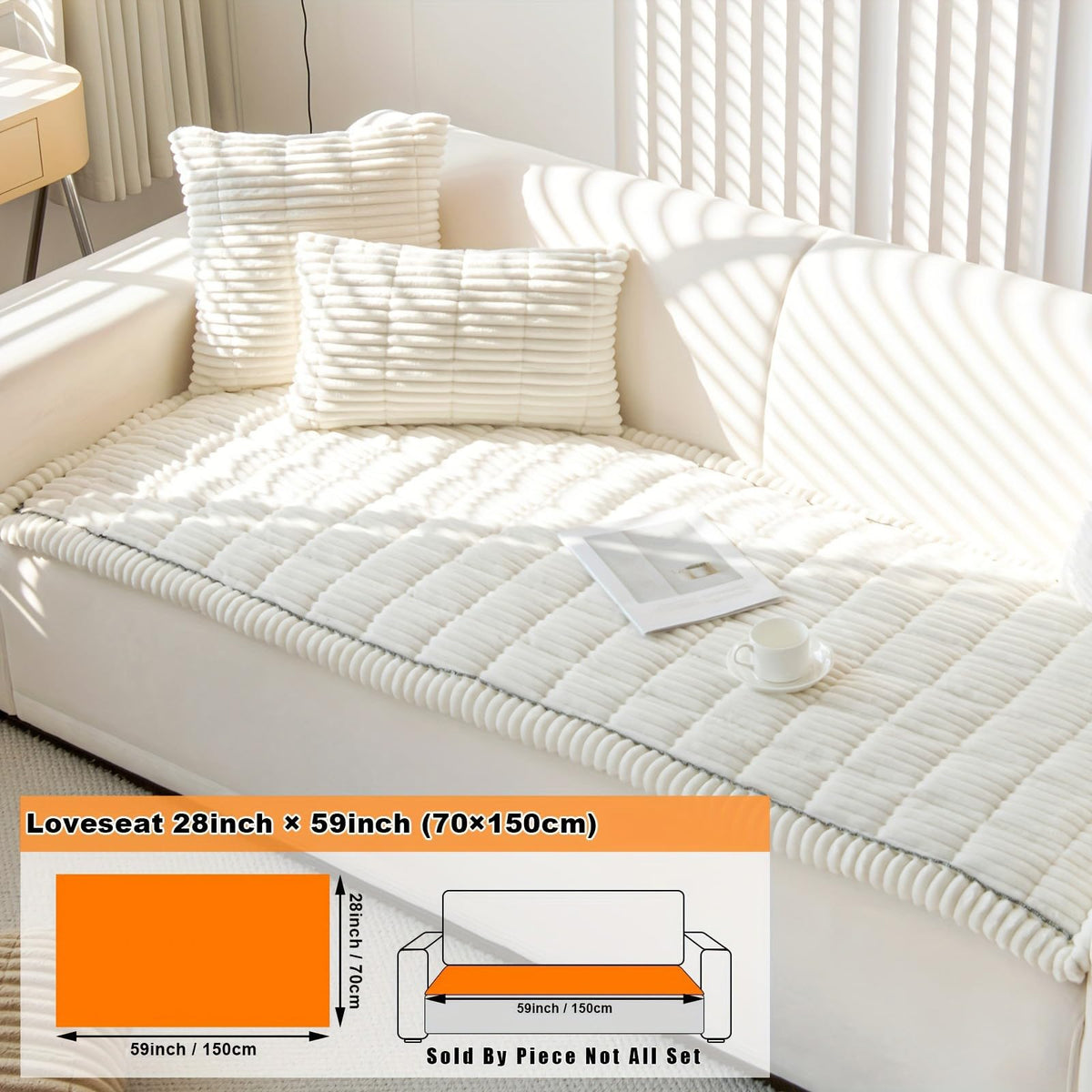 ZQFFB couch cover image illustrating measuring your sofa for a snug fit.