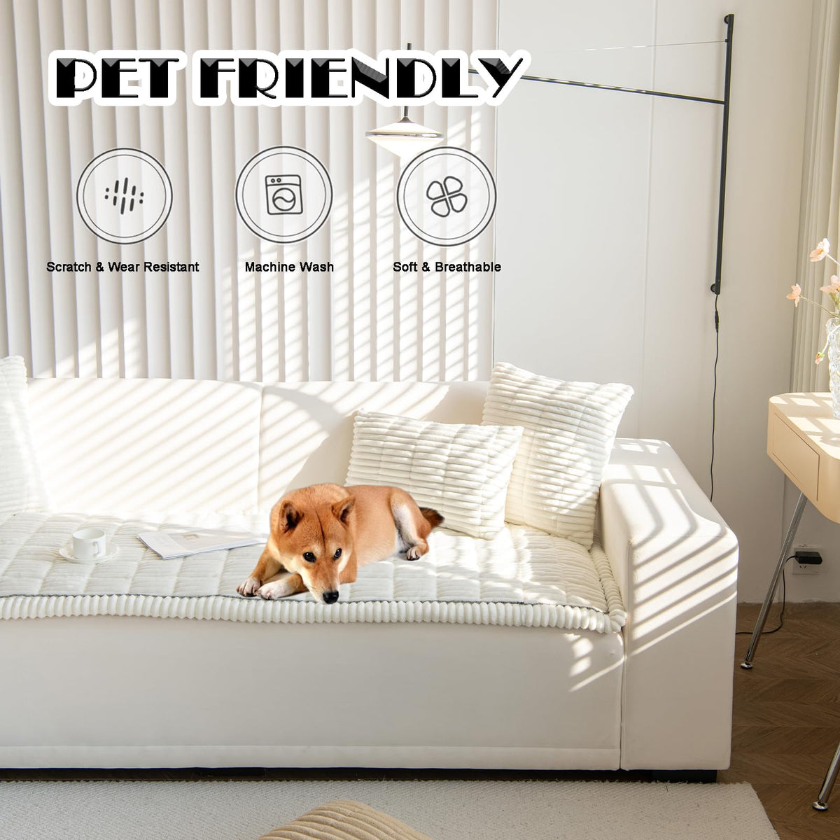 ZQFFB pet couch cover with non-slip bottom remains secure on cushions.