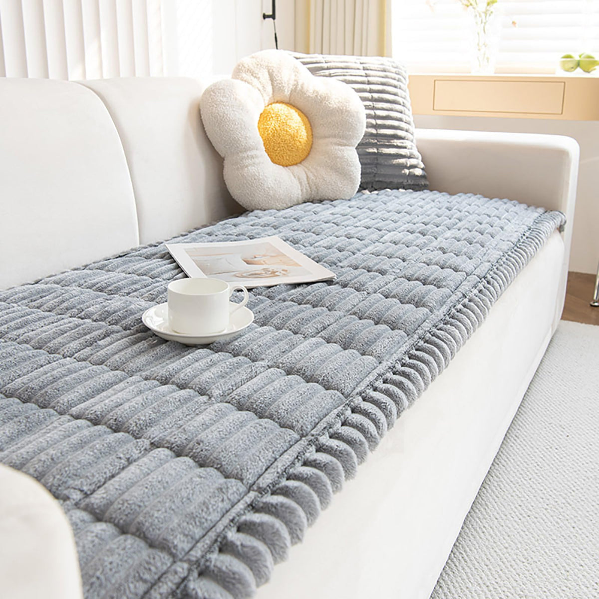 ZQFFB pet couch cover on sofa showing secure fit for pets
