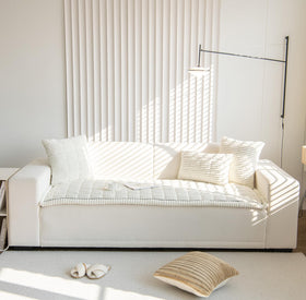 ZQFFB washable sofa cover demonstrates simple installation over cushions.