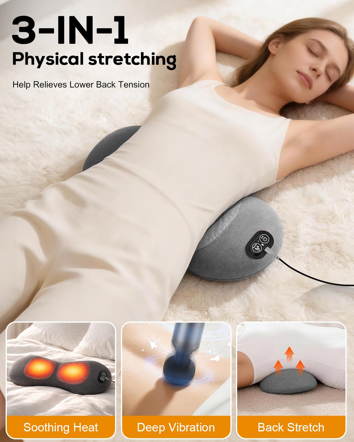 Zrpeo 3-in-1 massager side view with air lift for lumbar support