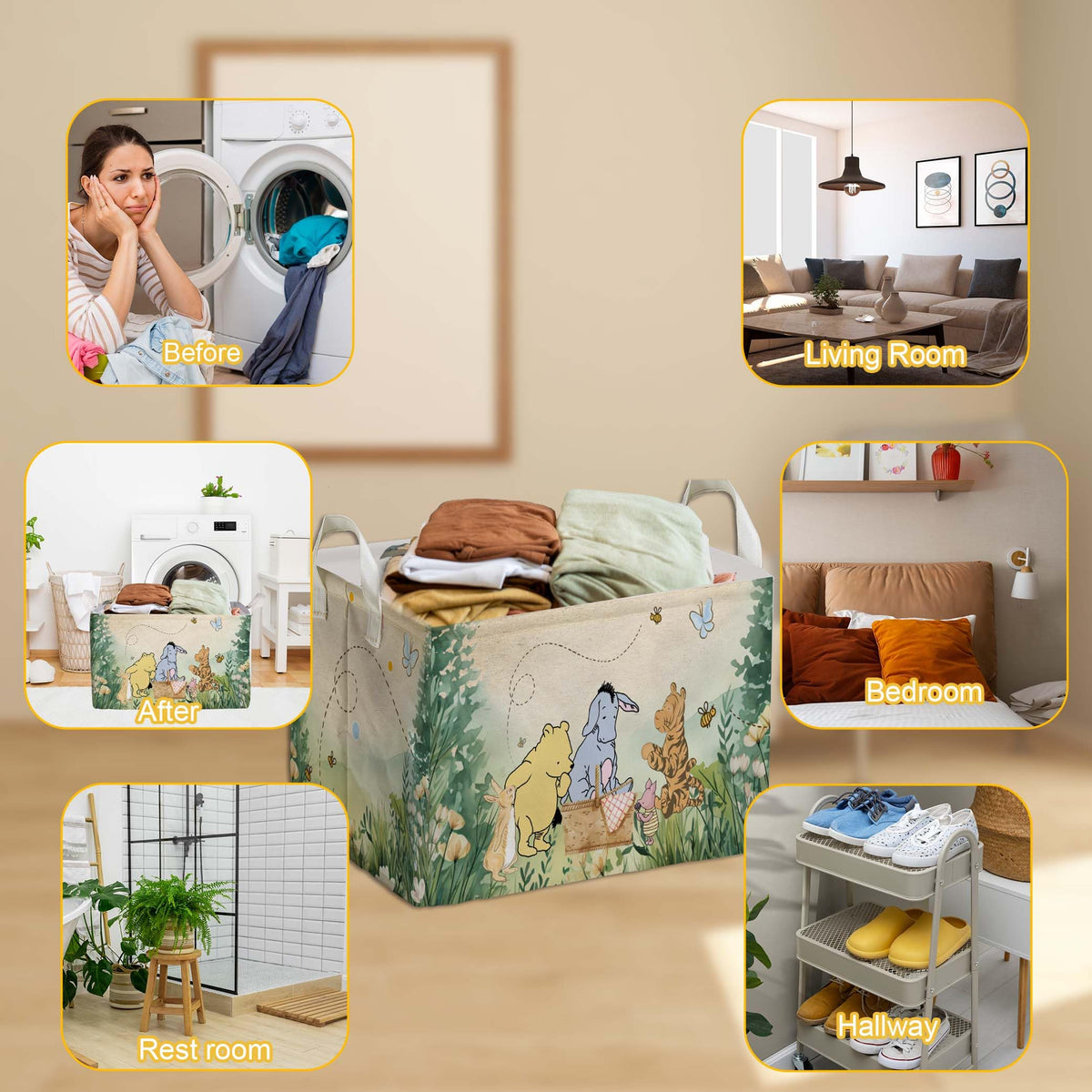 ZsaTuiy Winnie Storage Basket has double-sided handles for easy carrying.