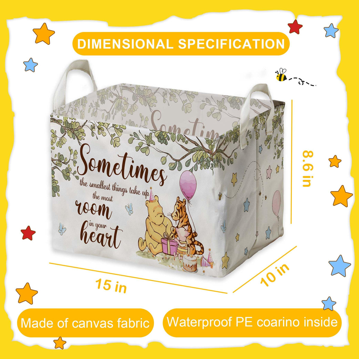 Large square canvas hamper designed for toys and baby supplies in nurseries.
