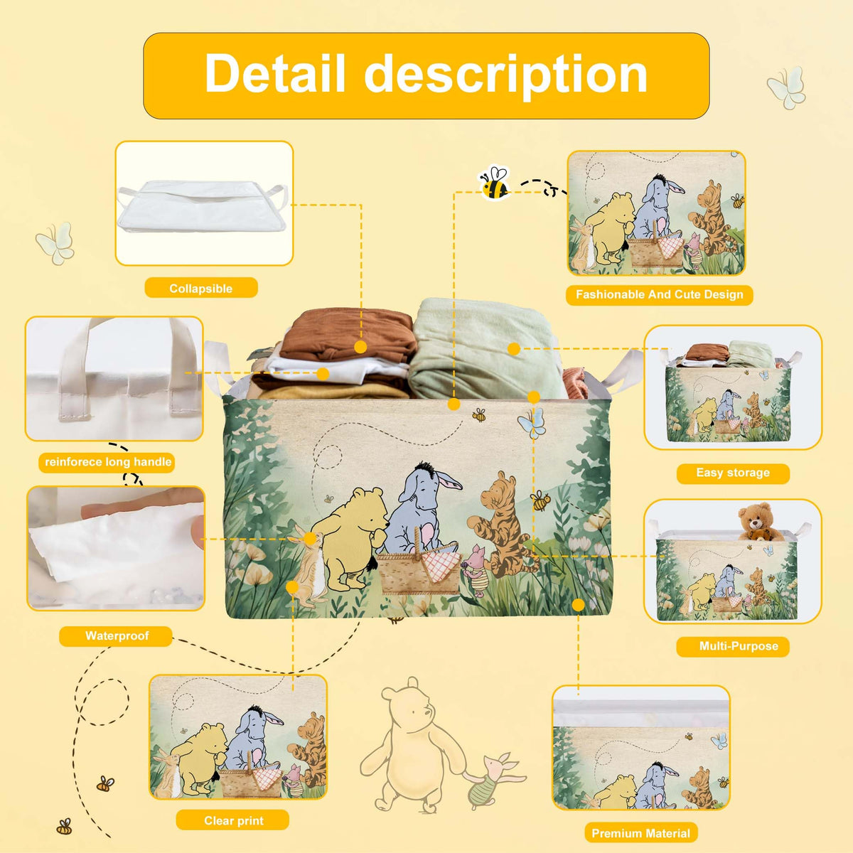 ZsaTuiy Winnie Storage Basket folded flat for space saving and transport.