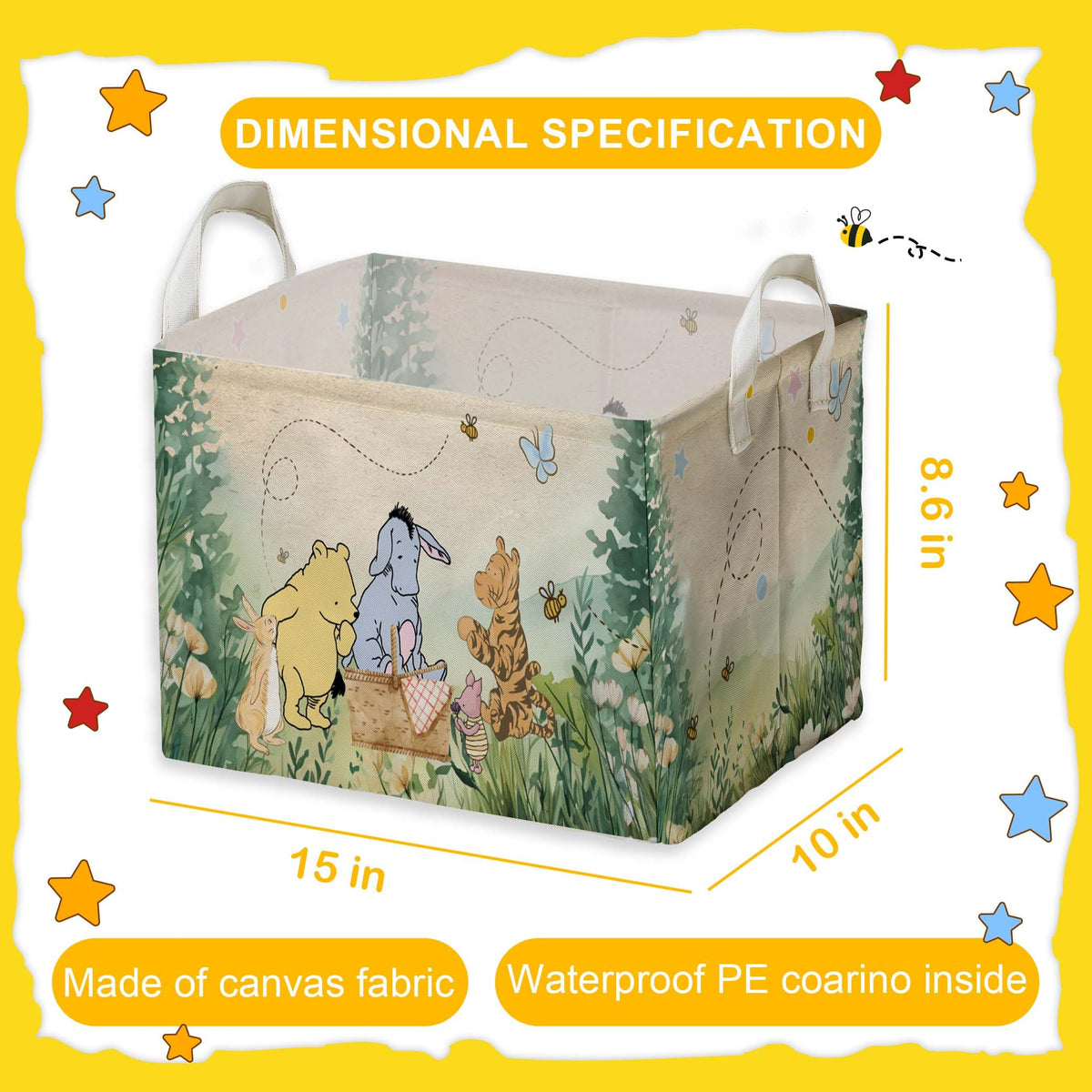 ZsaTuiy Winnie Storage Basket with waterproof interior keeps contents dry.
