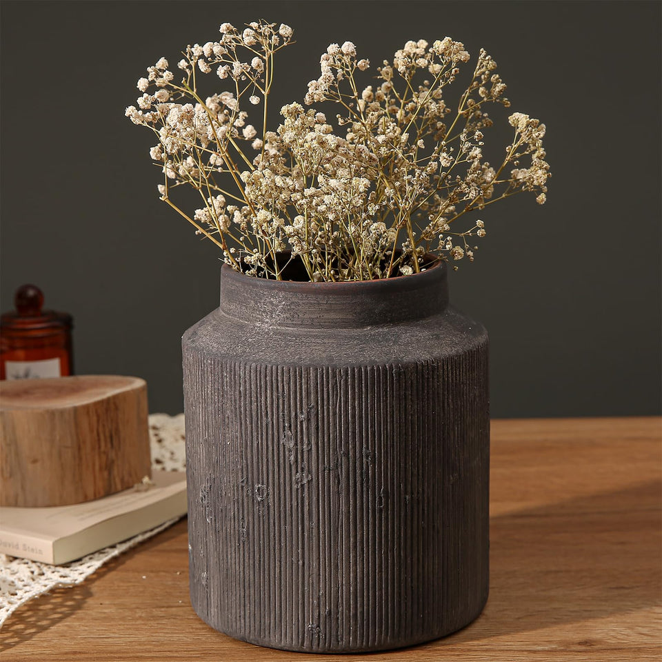 ZSHLXM rustic ribbed vase enhancing farmhouse decor with texture.