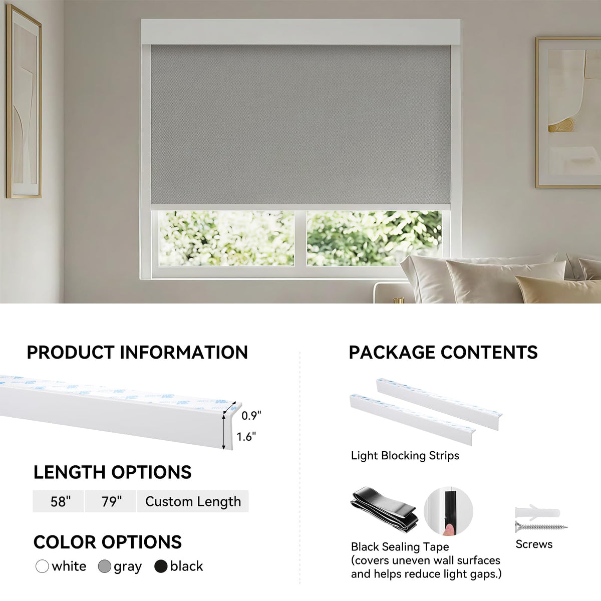 Easy apply ZSTARR side track trimmed to fit blinds.