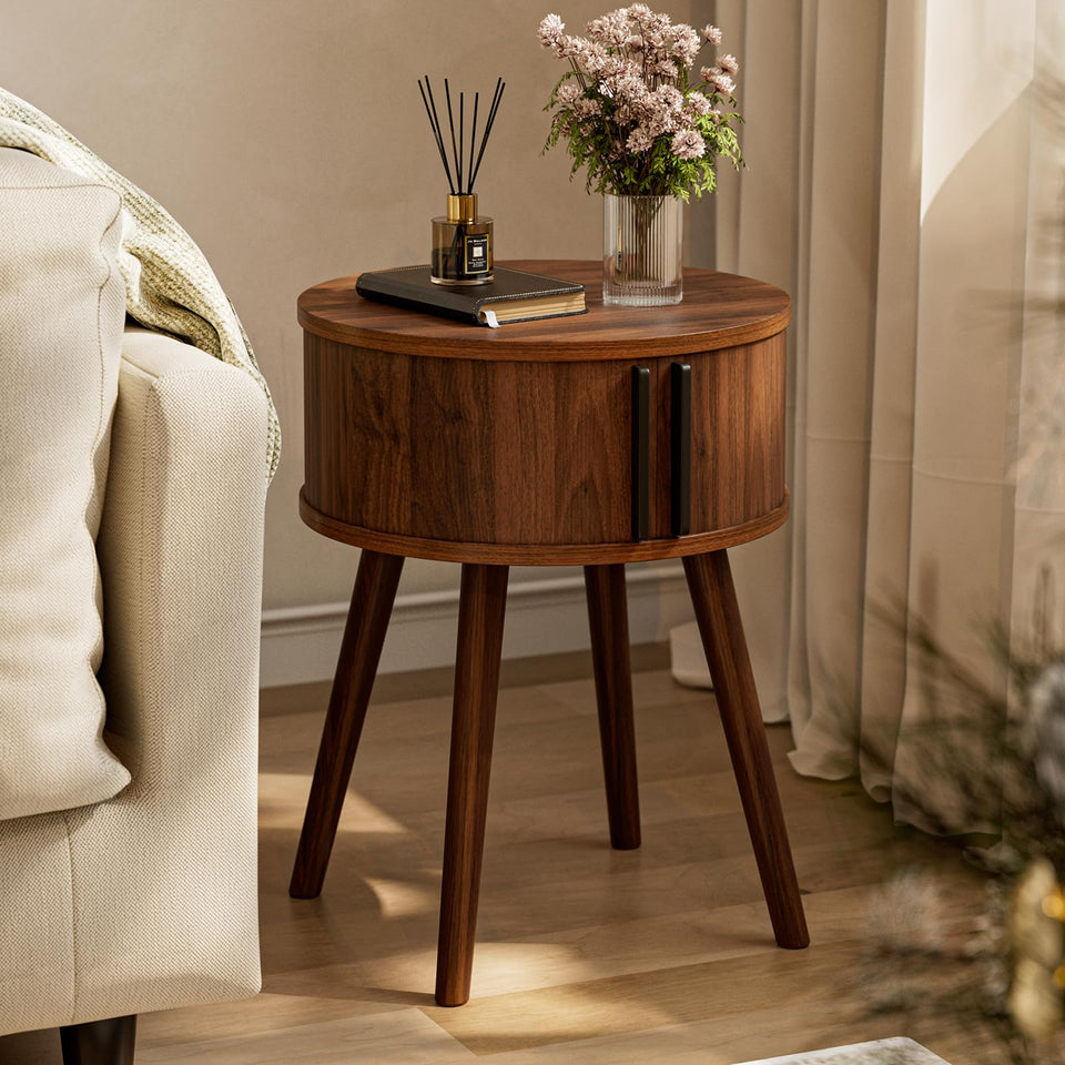 ZttRiee side table with sliding door cabinet for organized storage