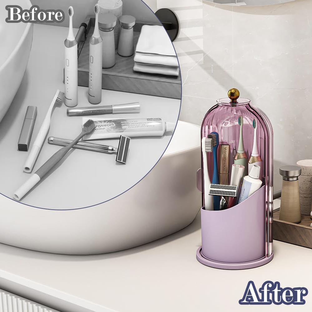 Zufudo 3-slot makeup brush organizer stores cosmetics neatly on the counter.