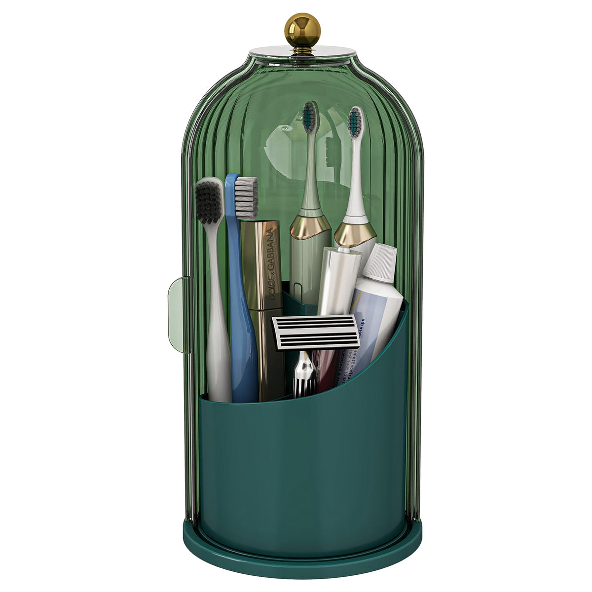 Zufudo all-green dustproof toothbrush holder with cover protects brushes from water and dust.