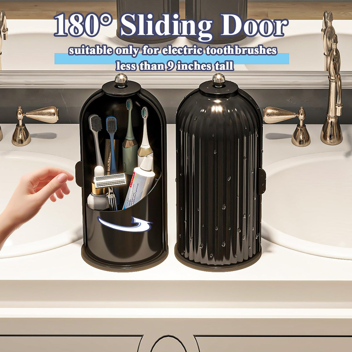Zufudo toothbrush holder with 180-degree cover for easy, clean storage