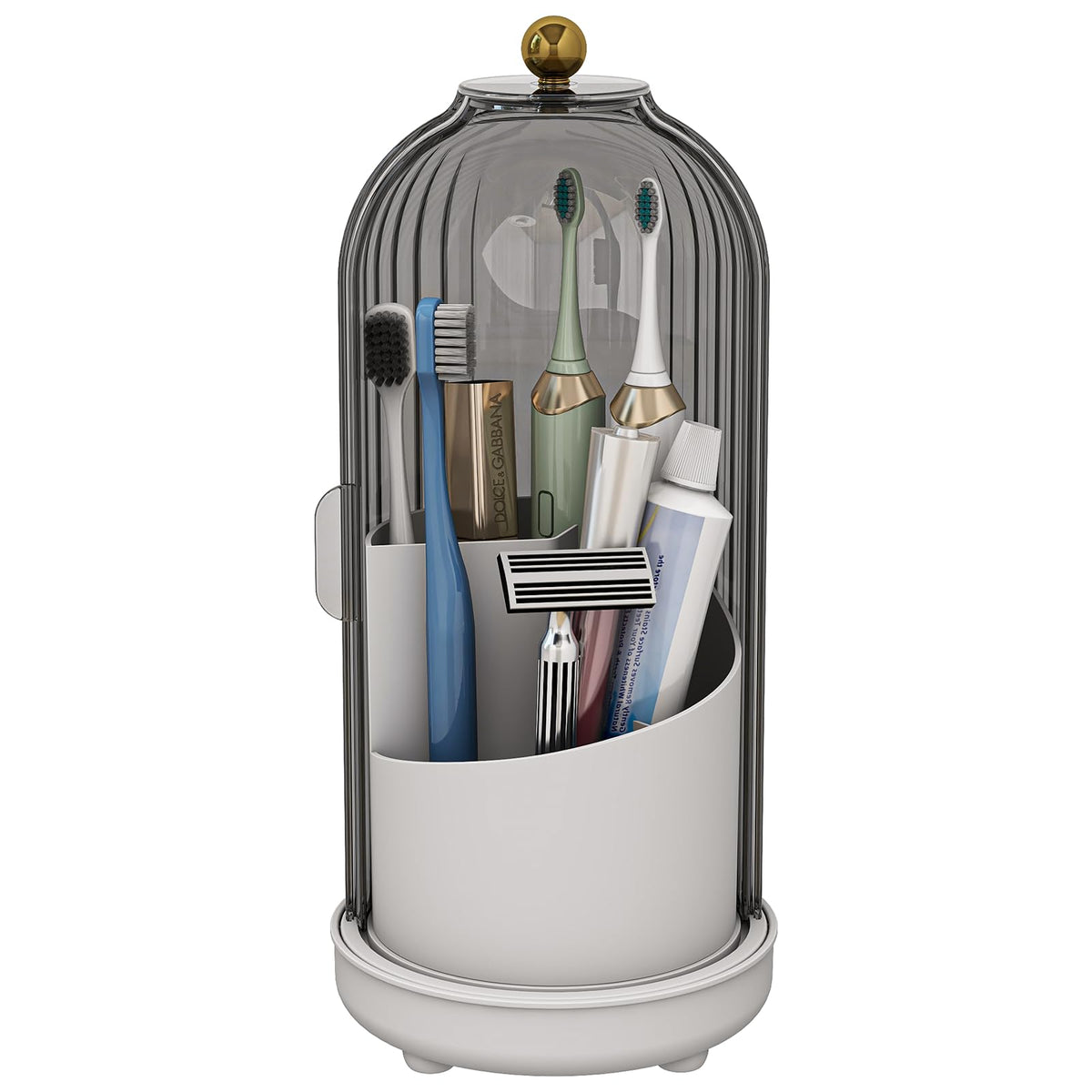 Zufudo toothbrush holder showing drainage holes and three slots for quick drying.