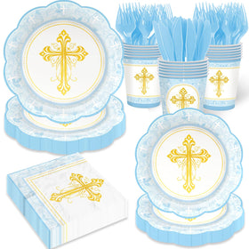 ZUIDAWU blue baptism plates and napkins set for 25 guests during a ceremony