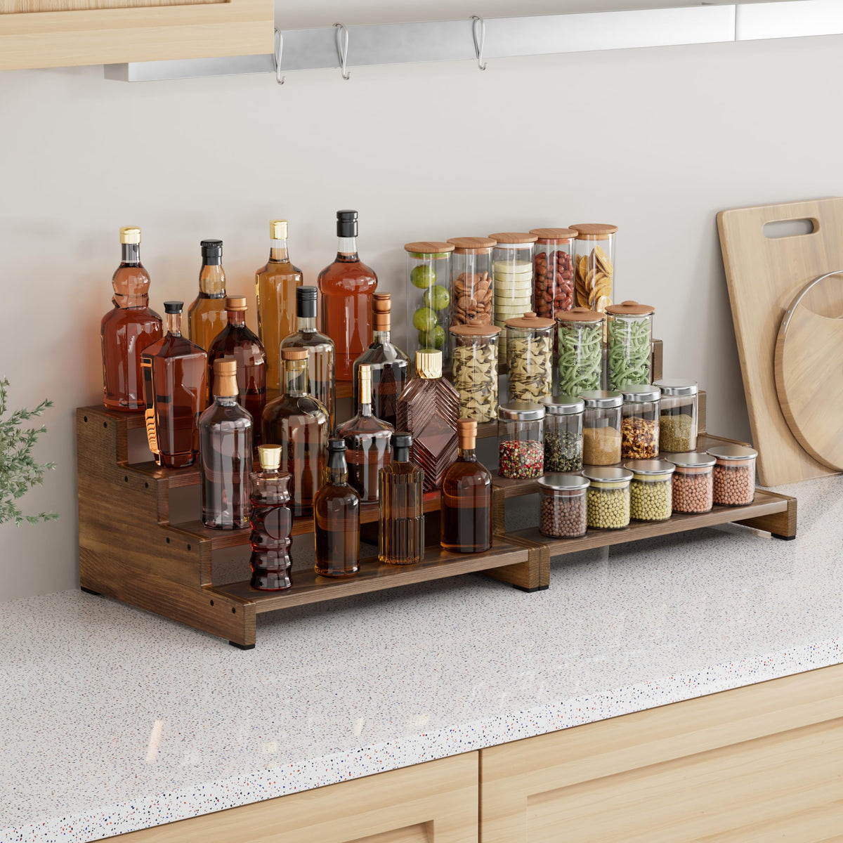 ZUJJAFY 4-tier Cologne shelf setup demonstrates space-saving vertical organization.