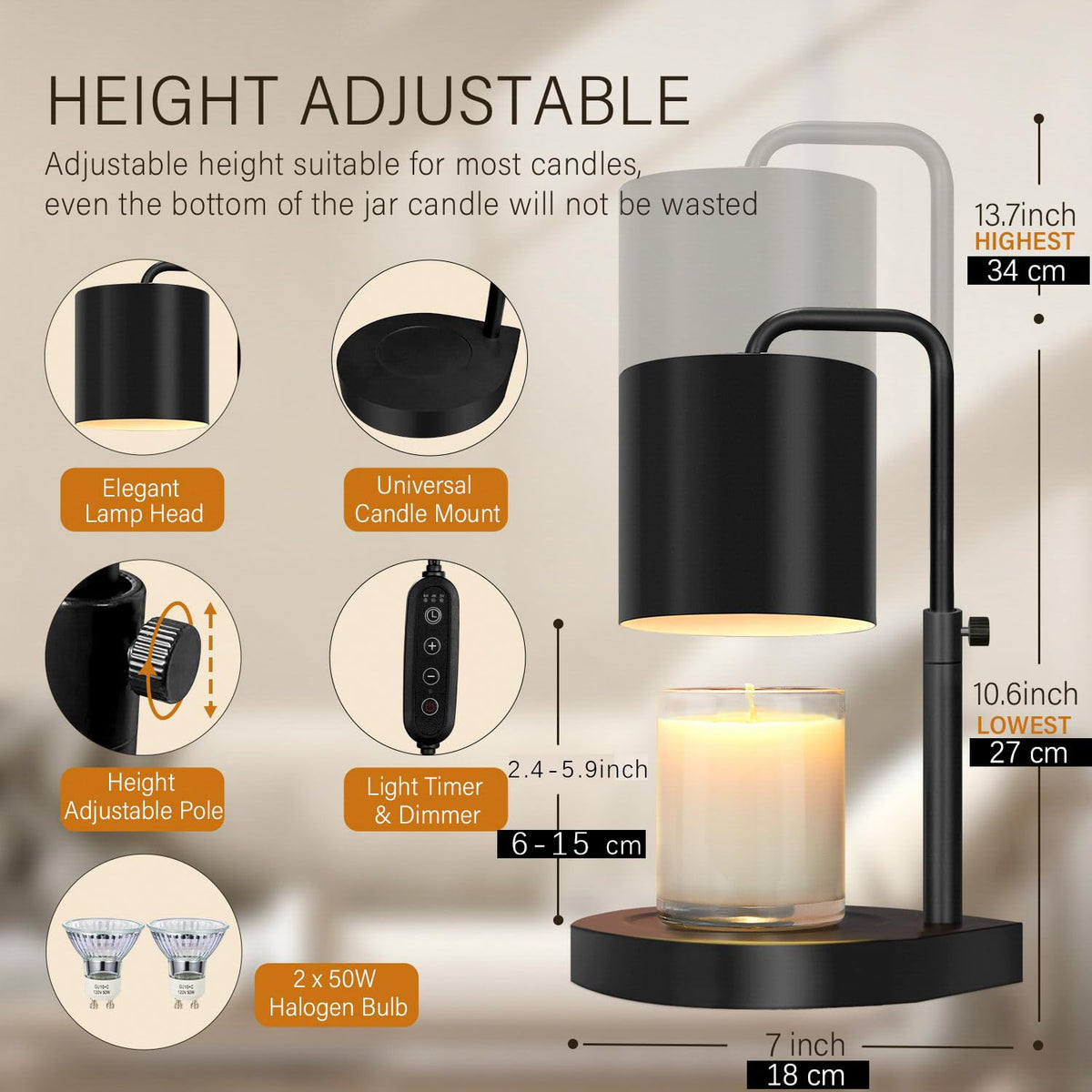 zukakii candle warmer lamp with dimmable brightness for customizable ambience