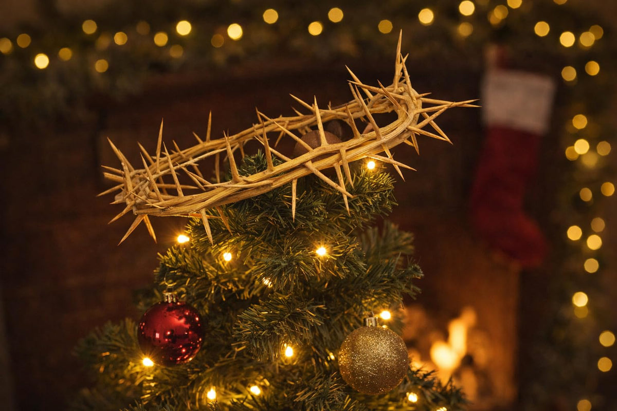 Zuluf church altar accent using real thorn branches for reverent ambiance.