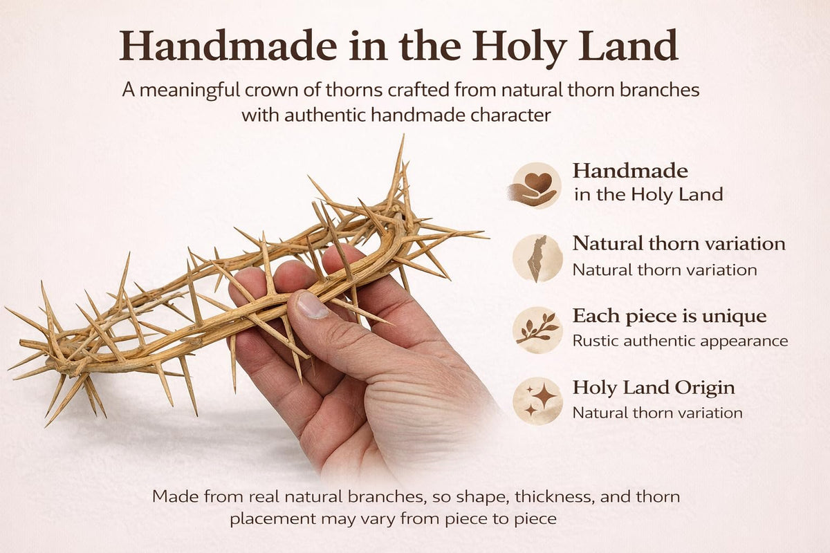 Zuluf holy land thorn wreath closeup shows natural texture and handcrafted charm.