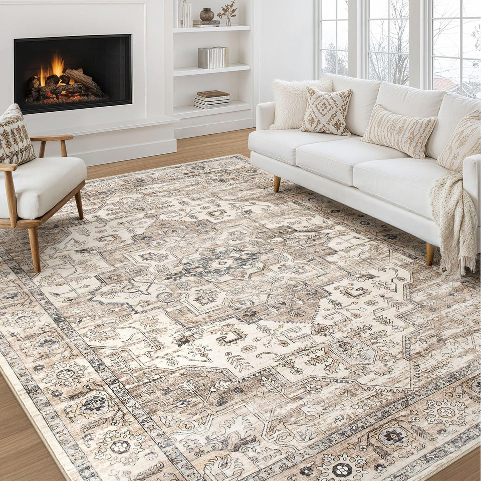 ZUNTKON area rug 8x10 in vintage style with easy-clean design.