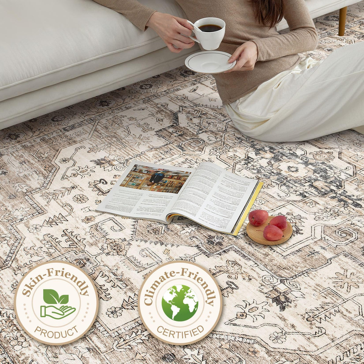 ZUNTKON washable rug with low pile for simple cleaning and easy care.