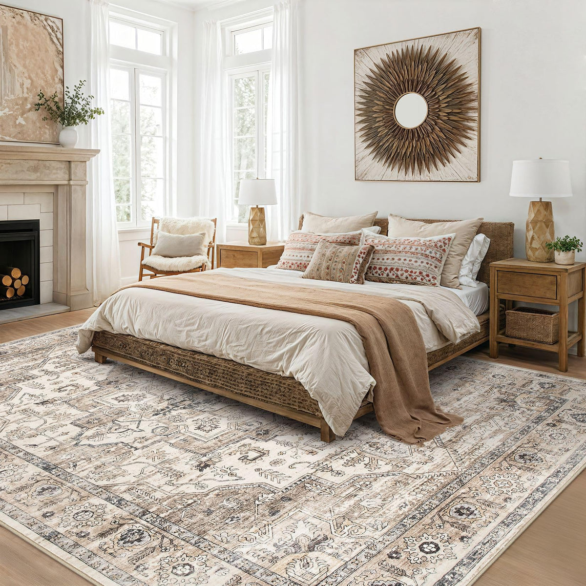 ZUNTKON living room rug with non-slip backing for secure placement.