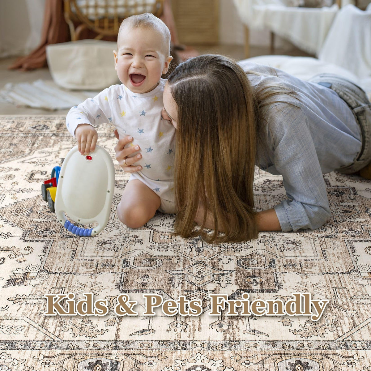 ZUNTKON vintage rug offers soft texture for feet and cozy spaces.