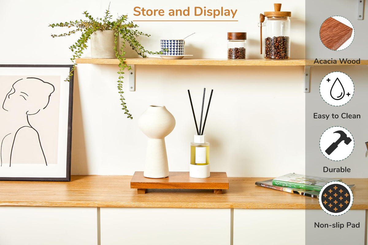 Zurklulu acacia riser top view highlights smooth finish for elegant display.