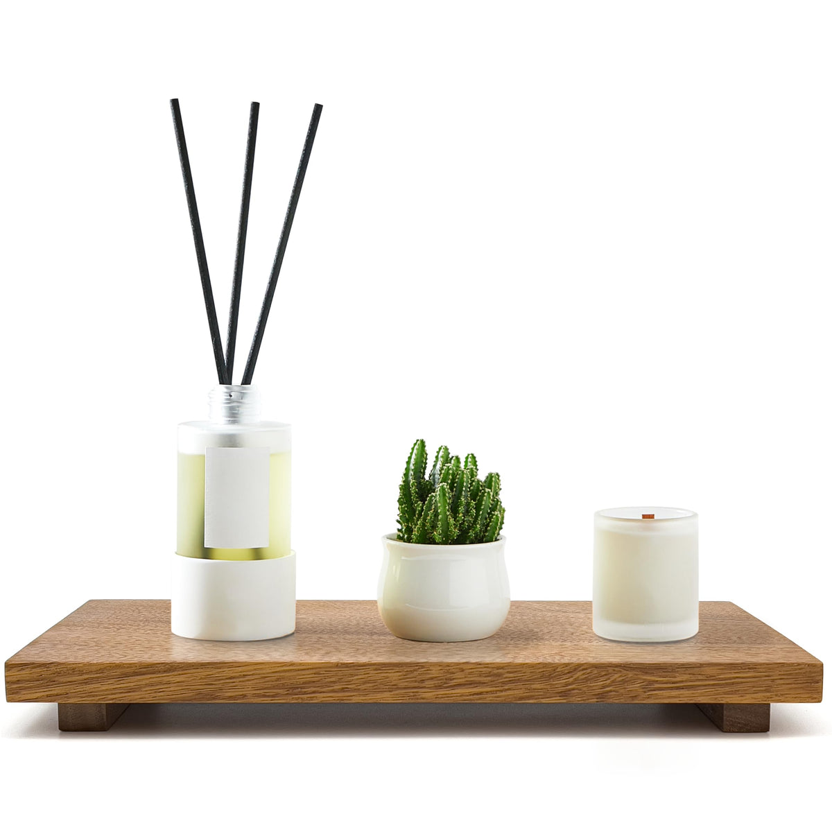 Zurklulu large acacia wood riser 16in side view for elegant countertop display
