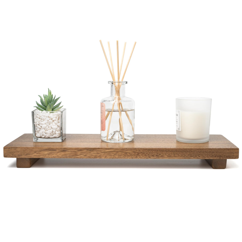 Zurklulu Narrow Acacia Wood Riser front view showing natural grain for countertop display