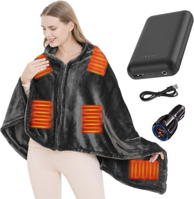ZUSKYZU cordless heated shawl front view for portable warmth.