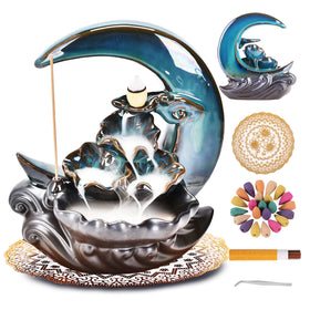 Zvaiuk New Moon backflow holder overview with cascading smoke