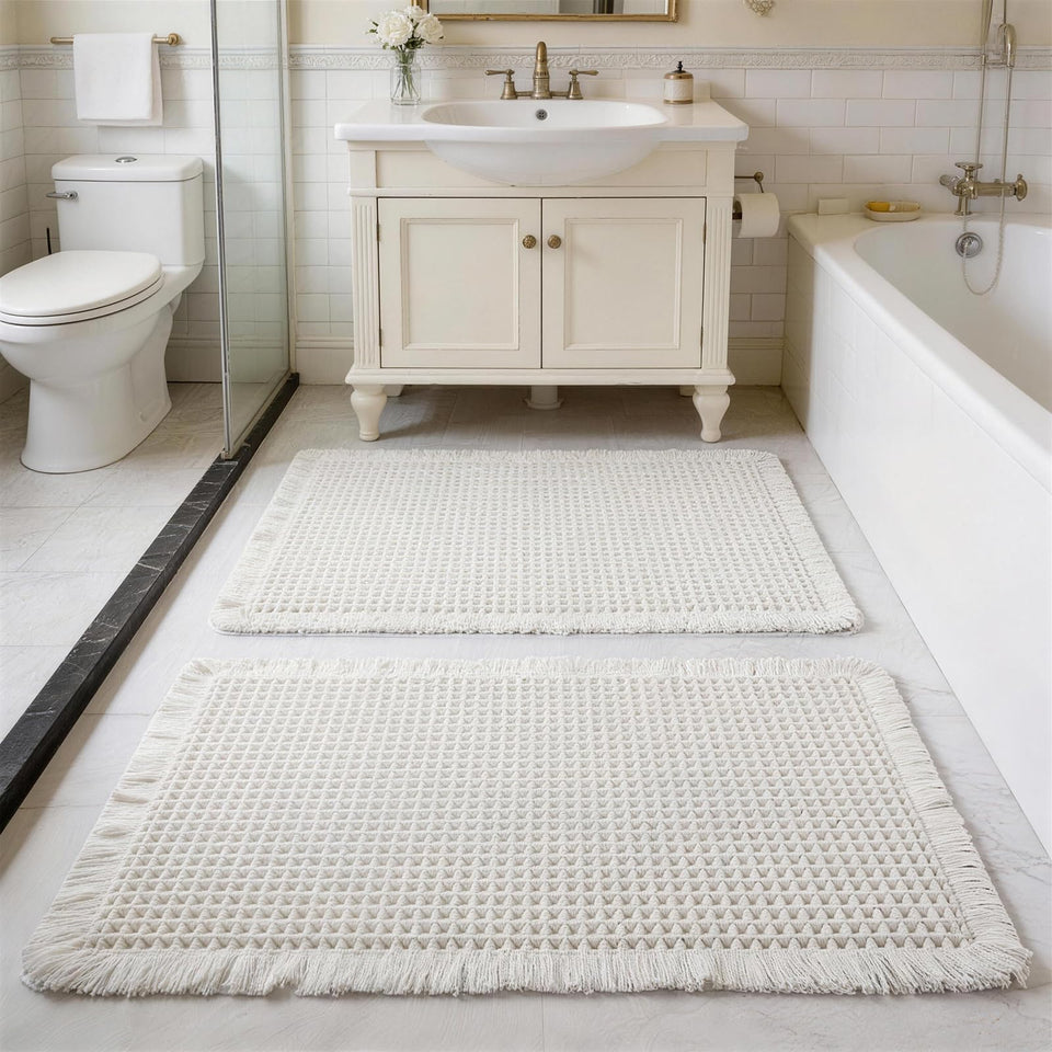 ZVFFDG waffle bath mat 17x24 close-up shows dense weave for fast absorption and plush feel.